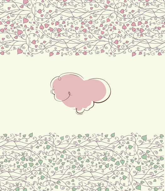 Romantic scrap with pink cloud and hearts - Vector, Image