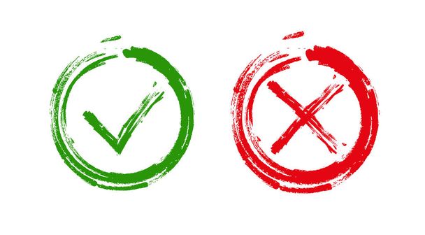 Зеленая галочка OK и красные иконки X
, - Вектор,изображение