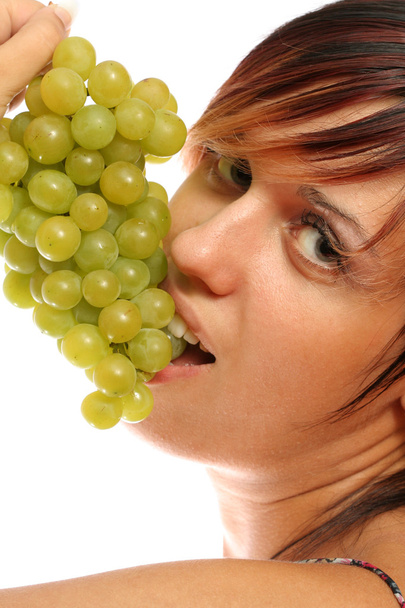 beautiful girl with green grape - Фото, изображение