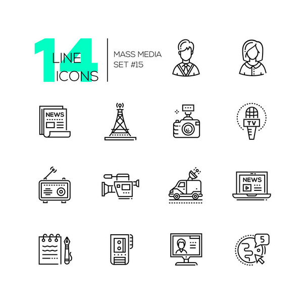 Mass media - modern single line icons set - Vector, Image
