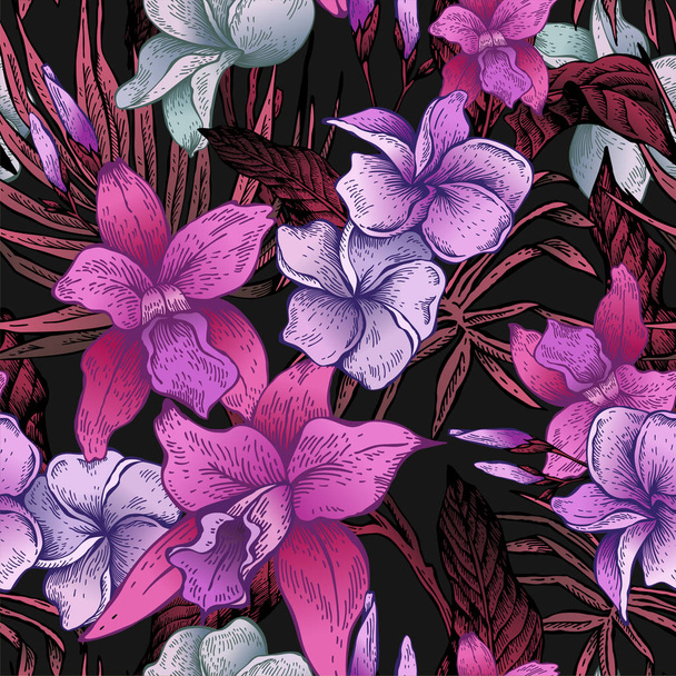Vektor Vintage florales tropisches nahtloses Muster - Vektor, Bild