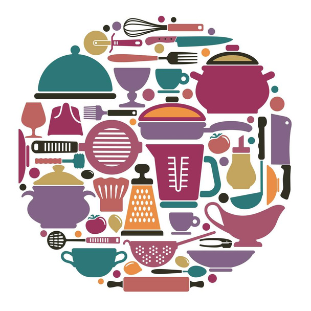 Platos, utensilios de cocina y cubiertos
 - Vector, Imagen