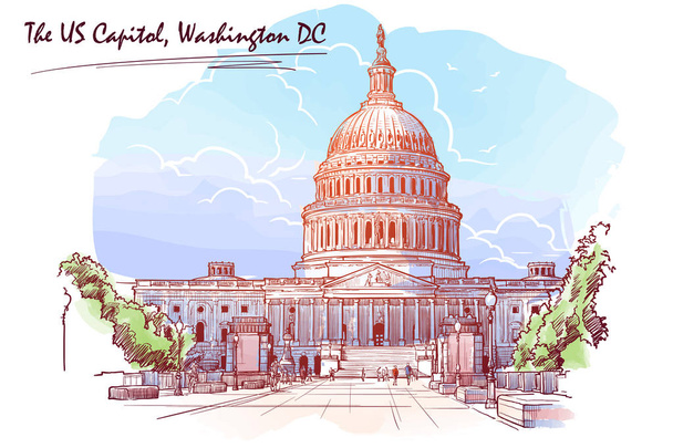 Панорама Капитолия США. Рисунок выделен на белом фоне. Векторная иллюстрация EPS10
. - Вектор,изображение