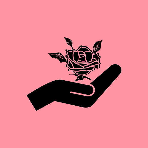 rose in hand simple icon - Vector, imagen