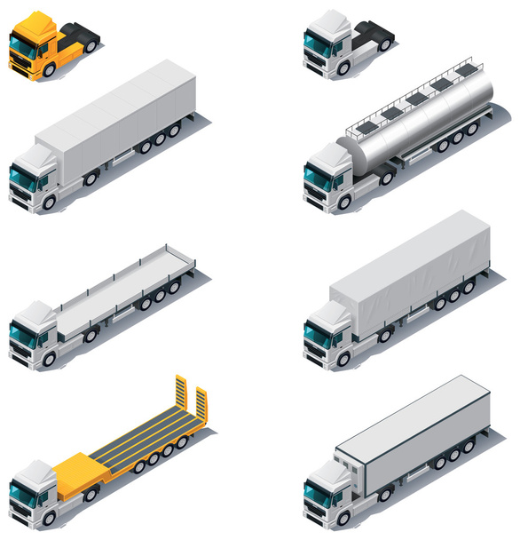 Vector isometric transport. Trucks with semi-trail - Vector, Image