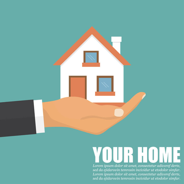 Hand agent with home in a flat design. Vector illustration - Vector, Image