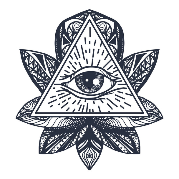 Ojo en el tatuaje de loto
 - Vector, Imagen