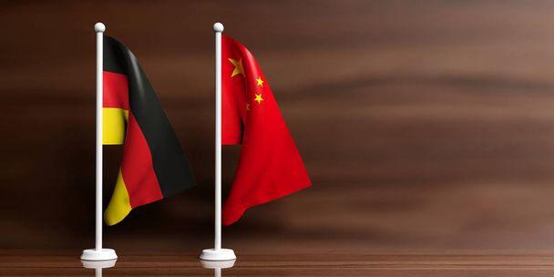 Drapeaux de Chine et d'Allemagne sur fond en bois. Illustration 3d
 - Photo, image
