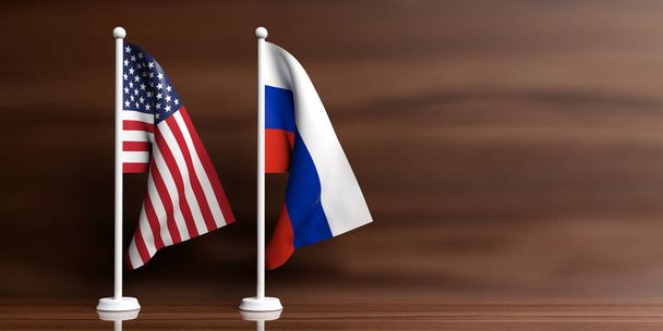 Venäjä ja USA liput puinen tausta. 3d kuva
 - Valokuva, kuva