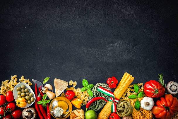 Italian food ingredients on slate background - Zdjęcie, obraz
