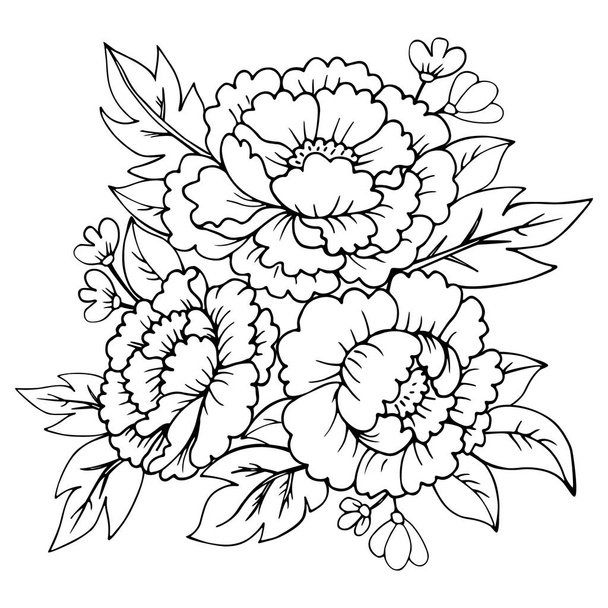Vector peony flower isolated on white background. Element for design. Hand-drawn contour lines and strokes. - Vecteur, image