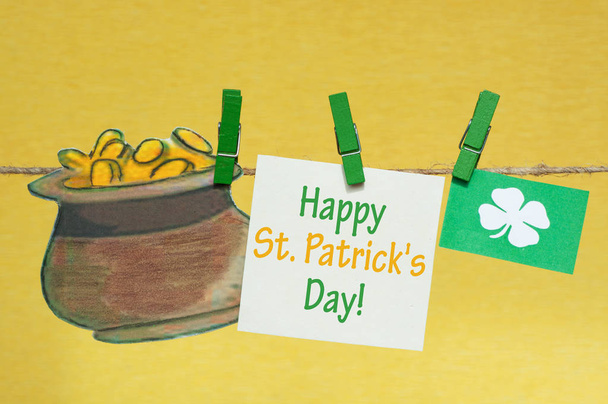 Happy St. Patrick's Day card with holiday attributes  - Fotografie, Obrázek