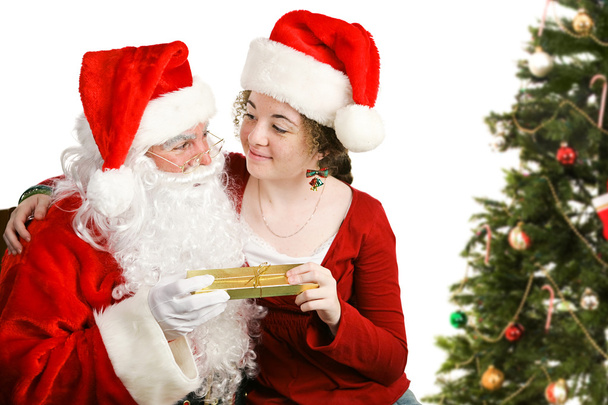 Child Gets Christmas Present From Santa - Foto, imagen