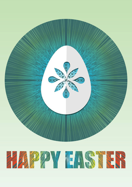 Cartel de Pascua feliz con papel blanco huevo cortado, sobre fondo verde
 - Vector, Imagen