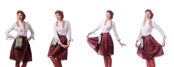 Mulher em roupas tradicionais escocesas
 - Foto, Imagem
