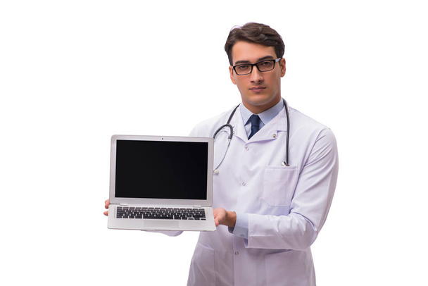Doctor with laptop isolated on white background - Foto, afbeelding