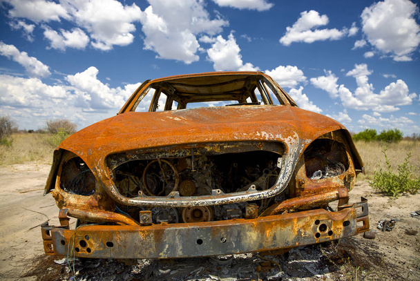 Abandoned Car in Field Under Blue Sky - Photo, Image