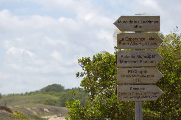 Panneaux de direction sur Isla Isabela, île des Galapagos
 - Photo, image