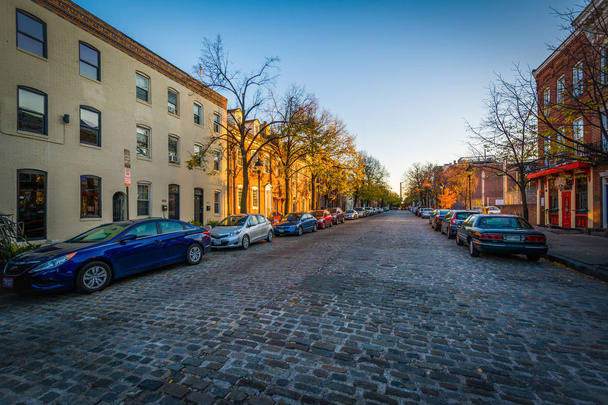 Bond Street, a cobblestone street in Fells Point, Baltimore, Mar - Valokuva, kuva