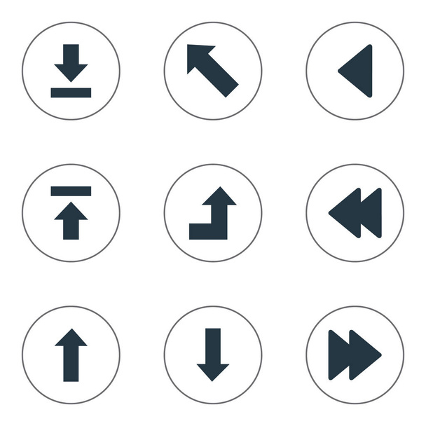 Vector illustratie Set van eenvoudige Cursor iconen. Elementen naar achteren, opwaartse richting, overdracht en andere synoniemen uploaden, vooruit en voorin. - Vector, afbeelding