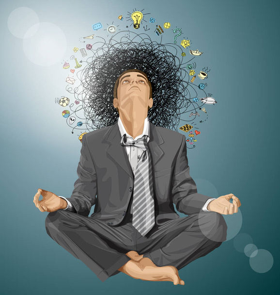 Businessman in Lotus Pose Meditating - Vector, Image