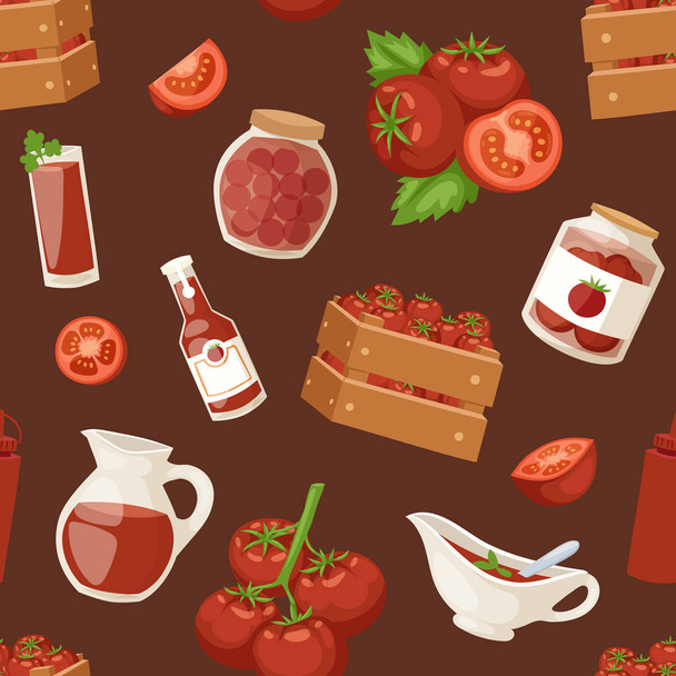 frischer Hintergrund organische rote Tomatenprodukte gesunde vegetarische Zutaten Landwirtschaft nahtlose Muster Vektor Illustration. - Vektor, Bild