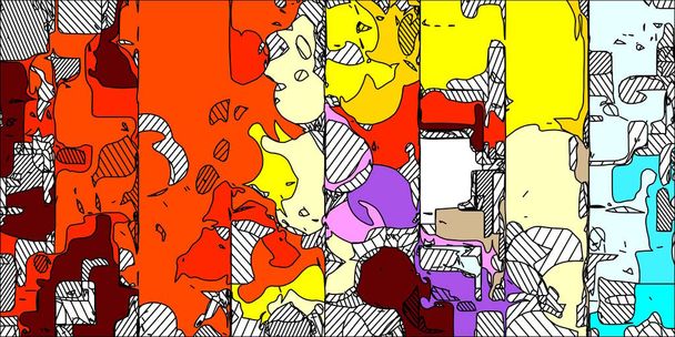 geometric graffiti drawing abstract in orange red yellow purple brown and blue - 写真・画像