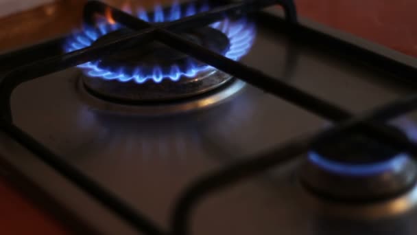 Κάψιμο μπλε φλόγες από μια σόμπα αερίου - Πλάνα, βίντεο