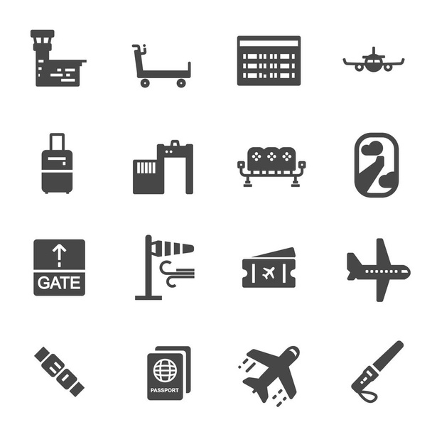 Vector black airport icons set - Vettoriali, immagini