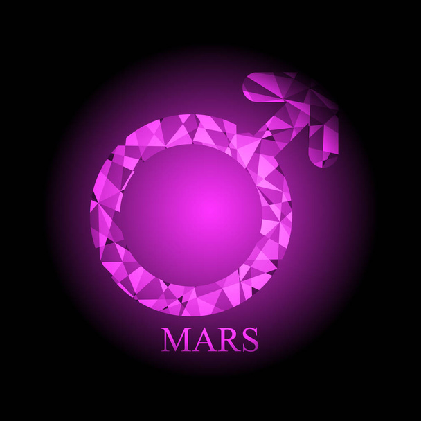 Icono de marte poligonal rosa astronomía signo símbolo vector ilustración sobre fondo negro
 - Vector, imagen
