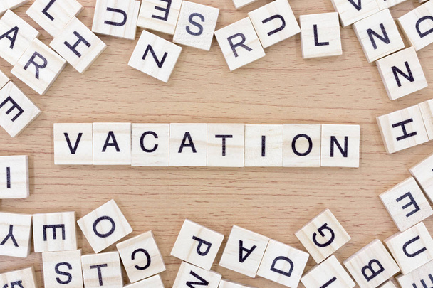 Vacation words with wooden blocks - Photo, Image