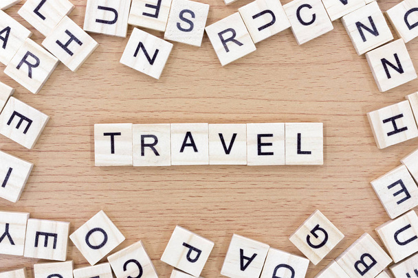 Travel words with wooden blocks - Photo, Image