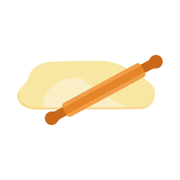 Rolling pin dough vector illustration dough kitchen cooking food pin bakery flour wood pastry wooden preparation homemade bake ingredient - Vector, Image