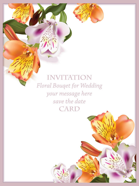 Άνθος λουλουδιών άνοιξη γάμος πρόσκληση. Εύθραυστο λουλούδι μπουκέτο κάρτα φόντο. Όμορφη καρτ ποστάλ για γενέθλια, επέτειο, τελετή. Εικονογράφηση διάνυσμα - Διάνυσμα, εικόνα