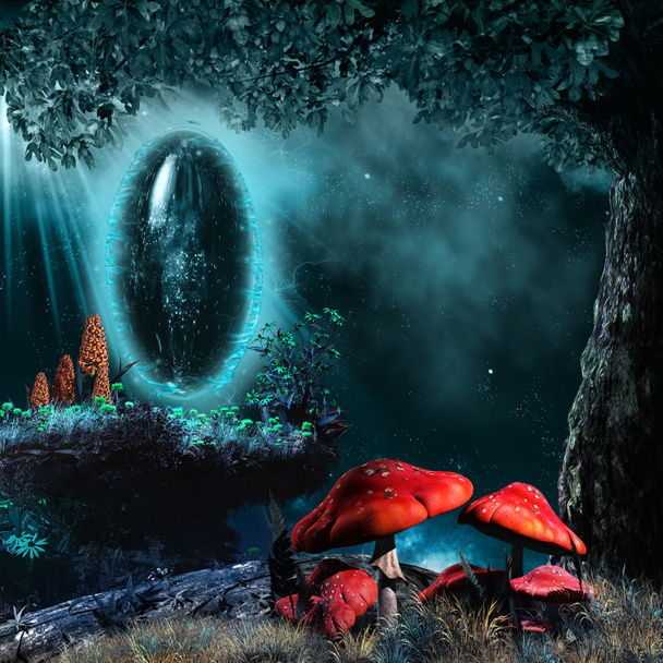magisches Portal und rote Pilze - Foto, Bild