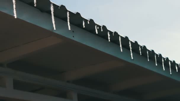 Eiszapfen auf dem Dach schmelzen - Filmmaterial, Video