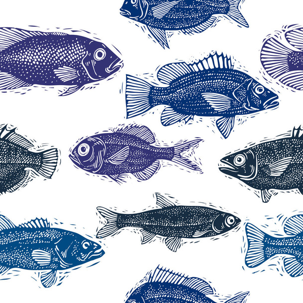 Freshwater fish endless pattern - Vector, imagen