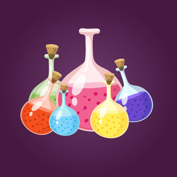 Chemical laboratory flask glassware tube liquid biotechnology analysis and medical scientific equipment chemistry lab xperiment vector illustration. - Vektor, kép