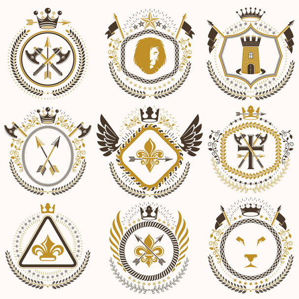 Vintage decorative heraldic emblems set - Vektor, Bild