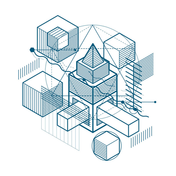 Abstract isometric shapes composition - Vector, imagen
