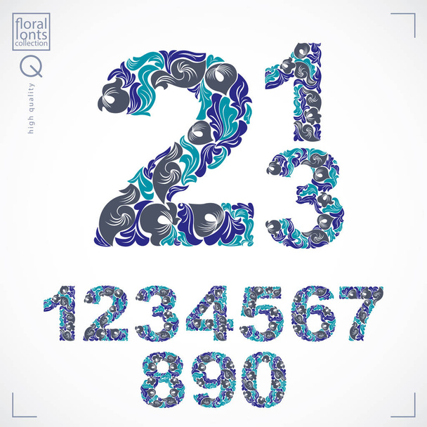 Floral numerals set - Vector, imagen
