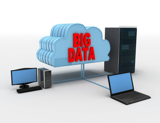 a clouds.big adatok conce latop, a számítógép és a kiszolgáló conncected - Fotó, kép