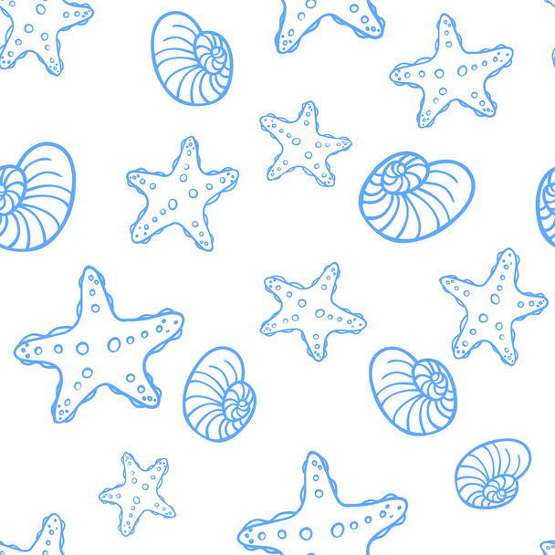 Vector seamless pattern with hand drawn seashells. Beautiful marine design elements, perfect for prints and patterns. - ベクター画像