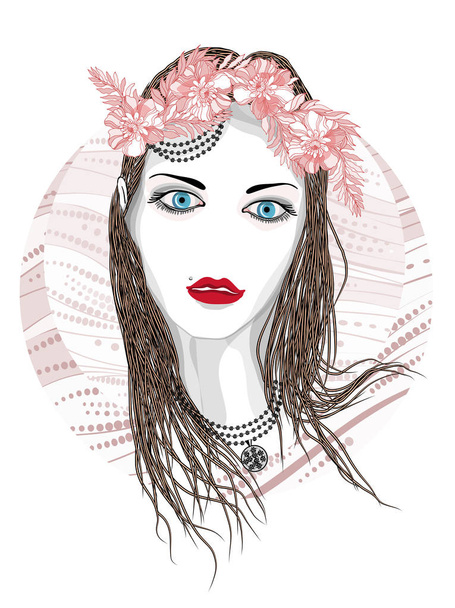 Pretty girl with flowers - Vector, Image