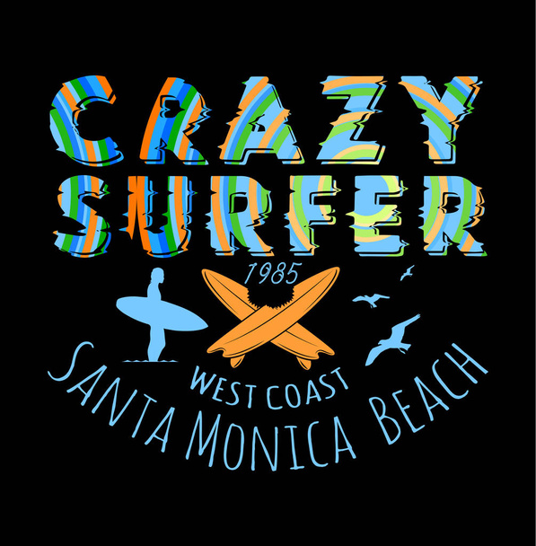 Crazy Surfer Print Design - Vektor, Bild