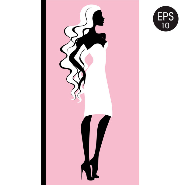 Vector Woman silhouette in white dress. Stock Woman posing - Vector, Image