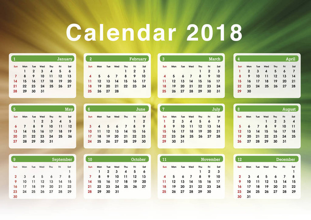 Ημερολόγιο 2018. Σύνολο απλού ημερολογίου σχεδιασμού για το έτος 2018. Υπόδειγμα εικονογράφησης. - Φωτογραφία, εικόνα
