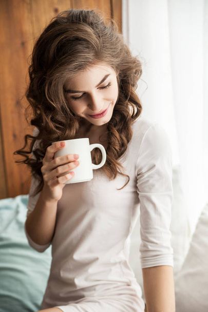 Young woman with white mug - Foto, Imagem