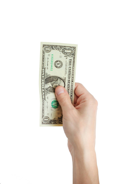men hand holding one dollar isolated on white background - Photo, image