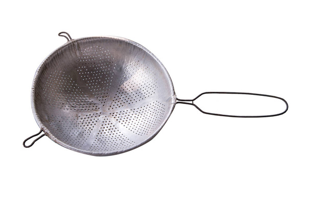 Steel colander with handle isolated on white backgrou - Photo, Image
